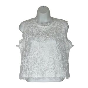 Chicwish White Lace Elegant Feminine Sleeveless Crop Top XXL